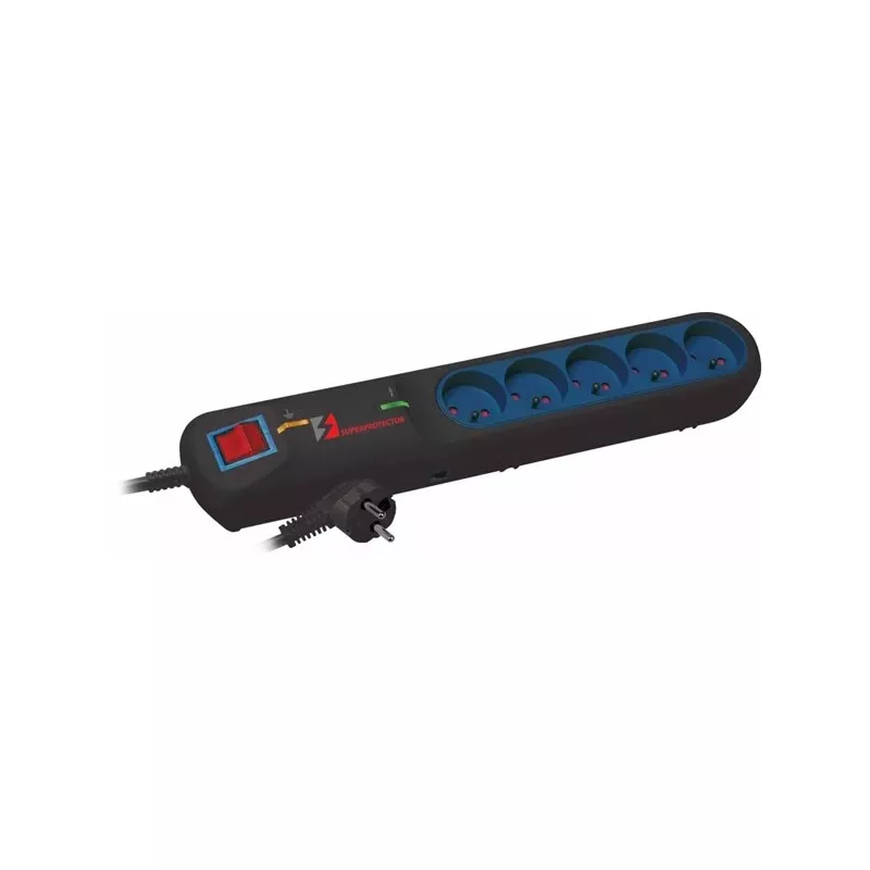 Overspanningsbeveiliging LESTAR 1966003713 zwart blauw 5 AC-stopcontacten 5 m