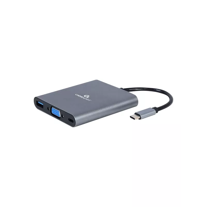 Gembird A-CM-COMBO6-01 USB-C 6-in-1 multipoortadapter, USB 3.1 Gen 1, HDMI 4K, VGA, PD 60 W, SD/microSD-kaartlezer, 3,5 mm audio, grijs