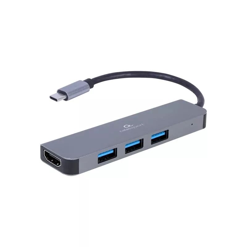 USB-C-laptopdock GEMBIRD A-CM-COMBO2-01 — USB 3.2 Gen 1 Type-C, 3× USB-A, 1× HDMI, grijs