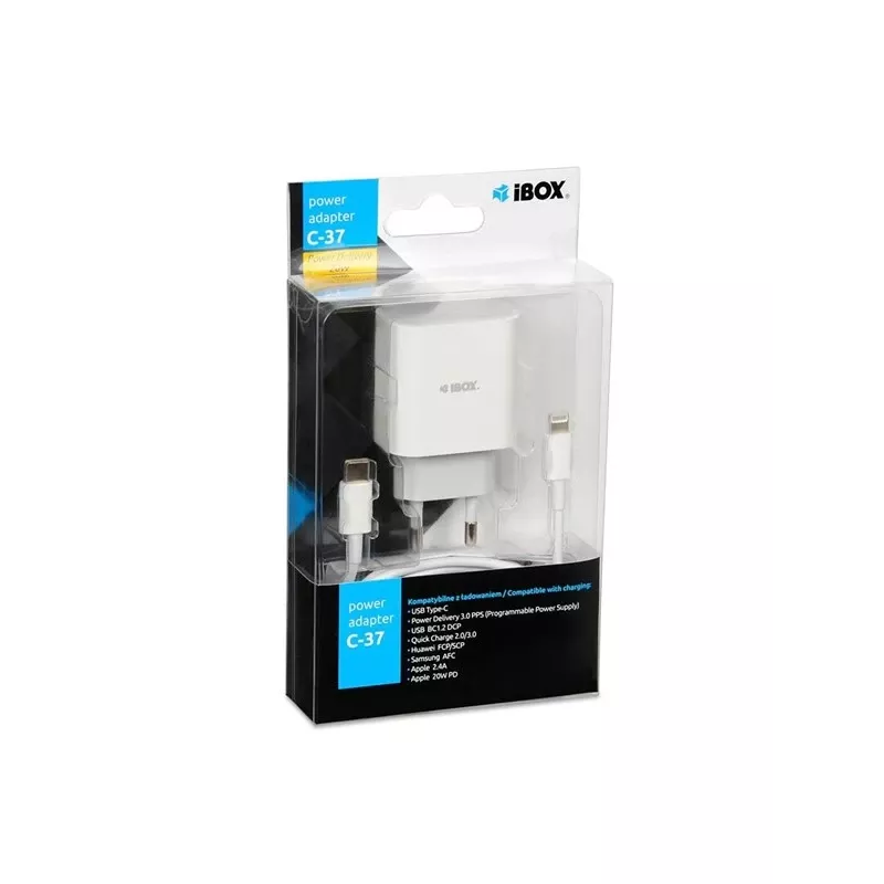 Indoor USB Type-C snellader IBOX C-37, 20W, USB-C PD 3.0, 3 A uitgang, wit