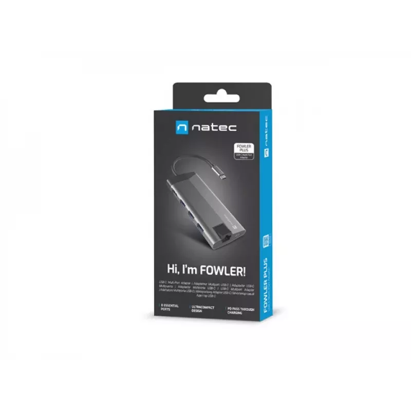 NATEC Fowler Plus USB Type-C zwart grijs MicroSD SD hub
