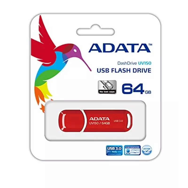 USB-stick ADATA DashDrive UV150 64 GB, USB Type-A 3.2 Gen 1, rood, kapdesign
