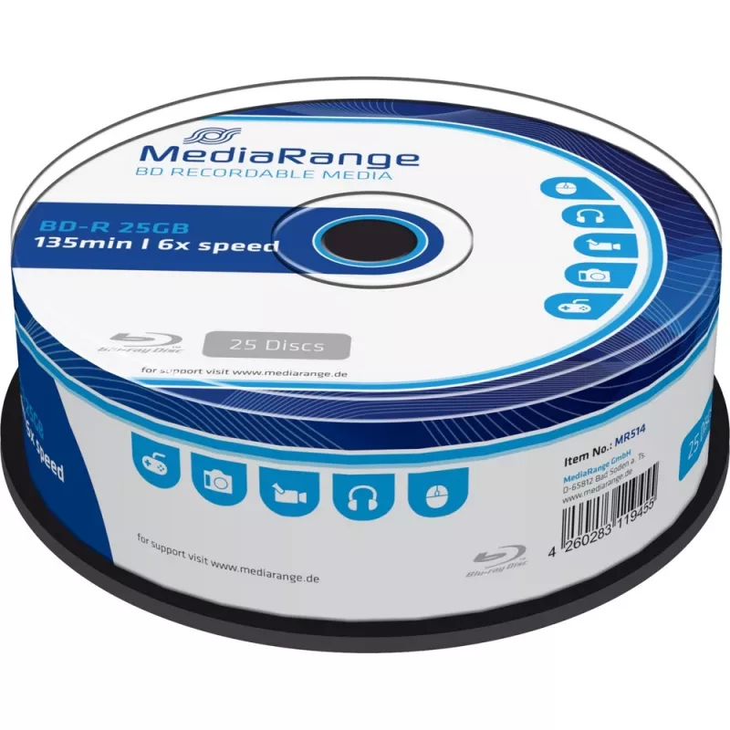 BD-R media MediaRange MR514 25 GB 25 stk.