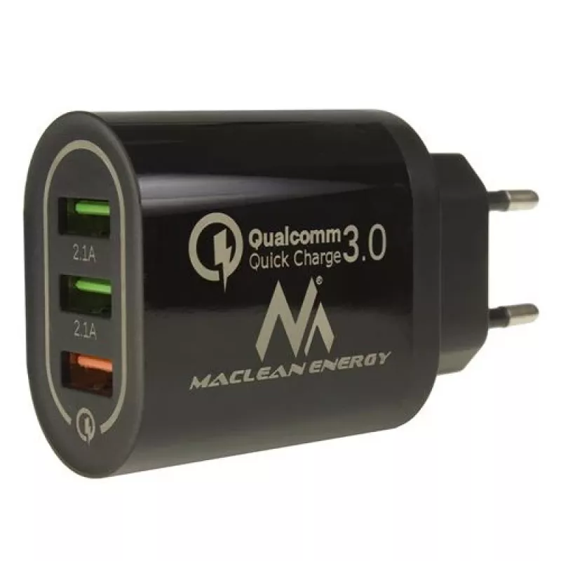 USB-wandlader MACLEAN MCE479B — 3x USB-aansluitingen, 18W totaalvermogen, compact