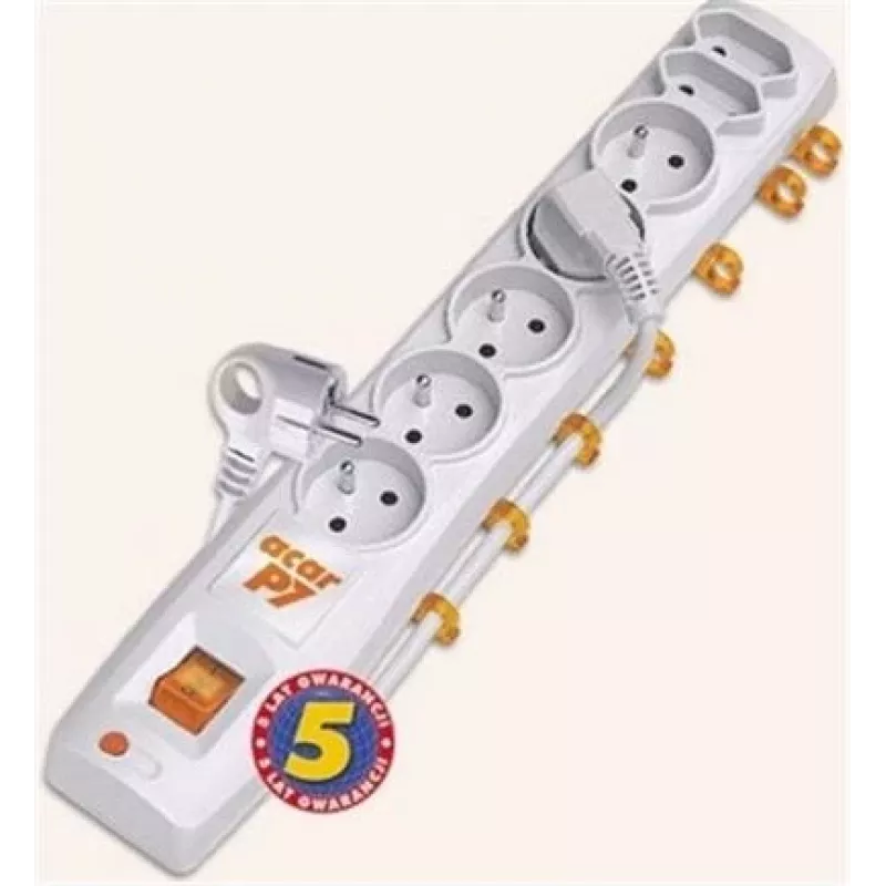 Acar P7 stekkerdoos met overspanningsbeveiliging, 7 contacten, 3 m, zwart