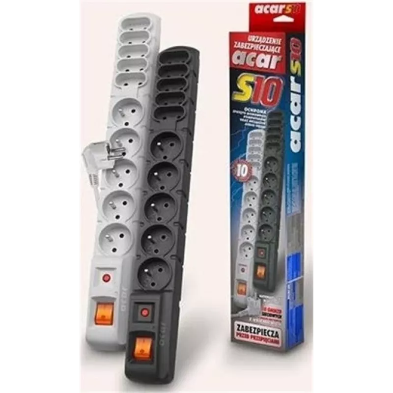 Acar S10 stekkerdoos met overspanningsbeveiliging, 10 contacten, 1,5 m, zwart