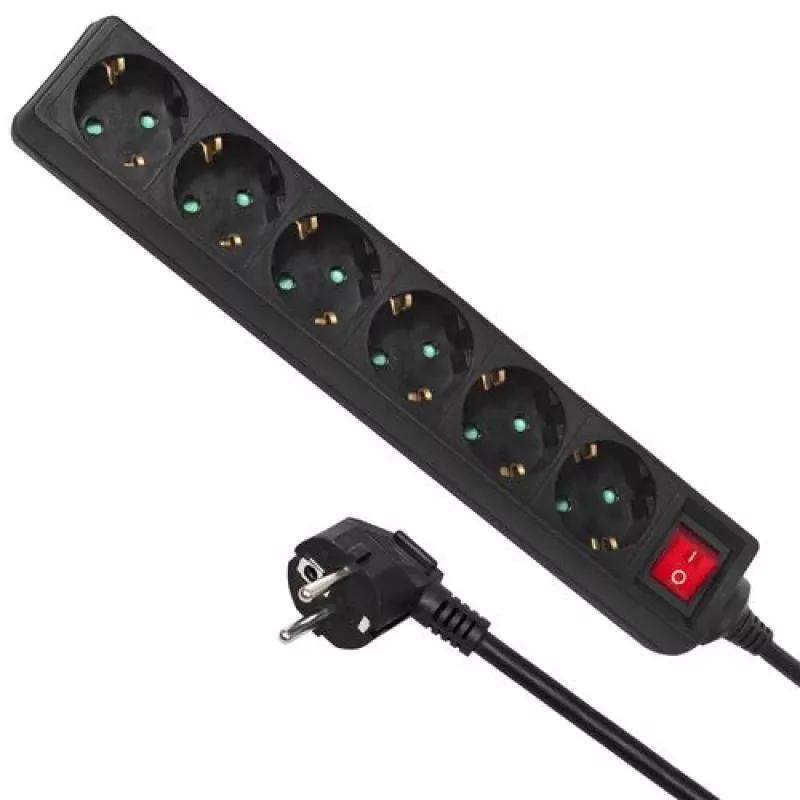 Stekkerdoos MACLEAN MCE195G 6-voudig, 5 m kabel, zwart
