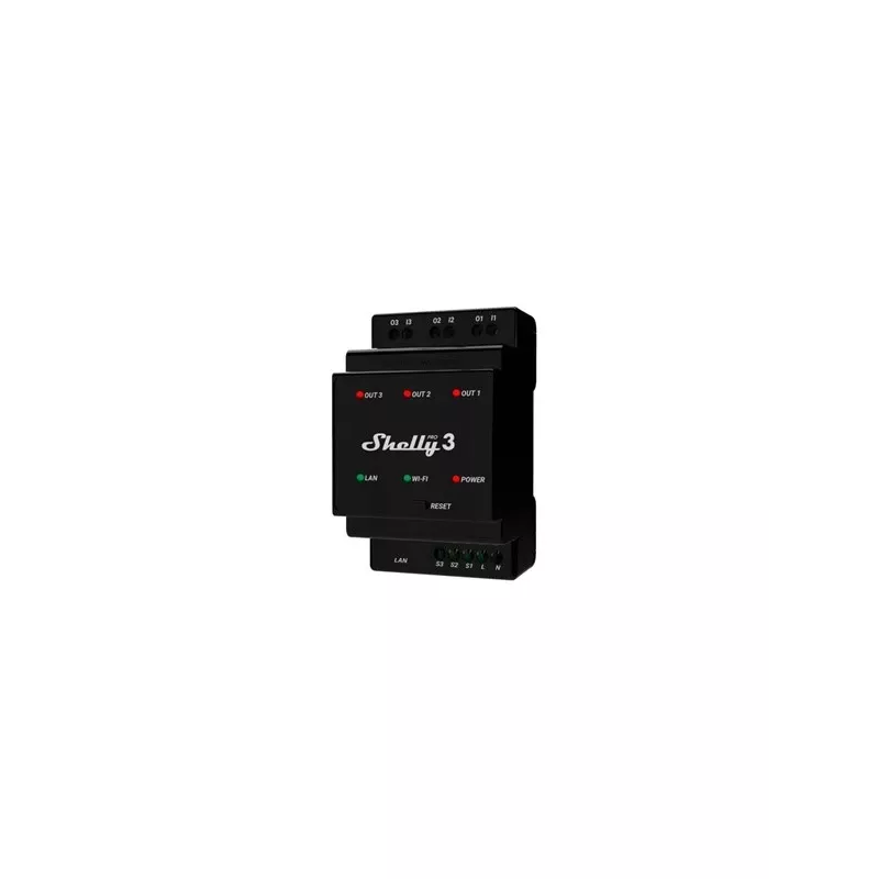 Shelly Pro 3 DIN-rail WiFi/LAN/Bluetooth-relaisschakelaar