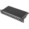 Patchpanel LANBERG PPF6-9012-B — 12-poorts RJ45, metaal, zwart, 1U (215×44,5×130 mm)