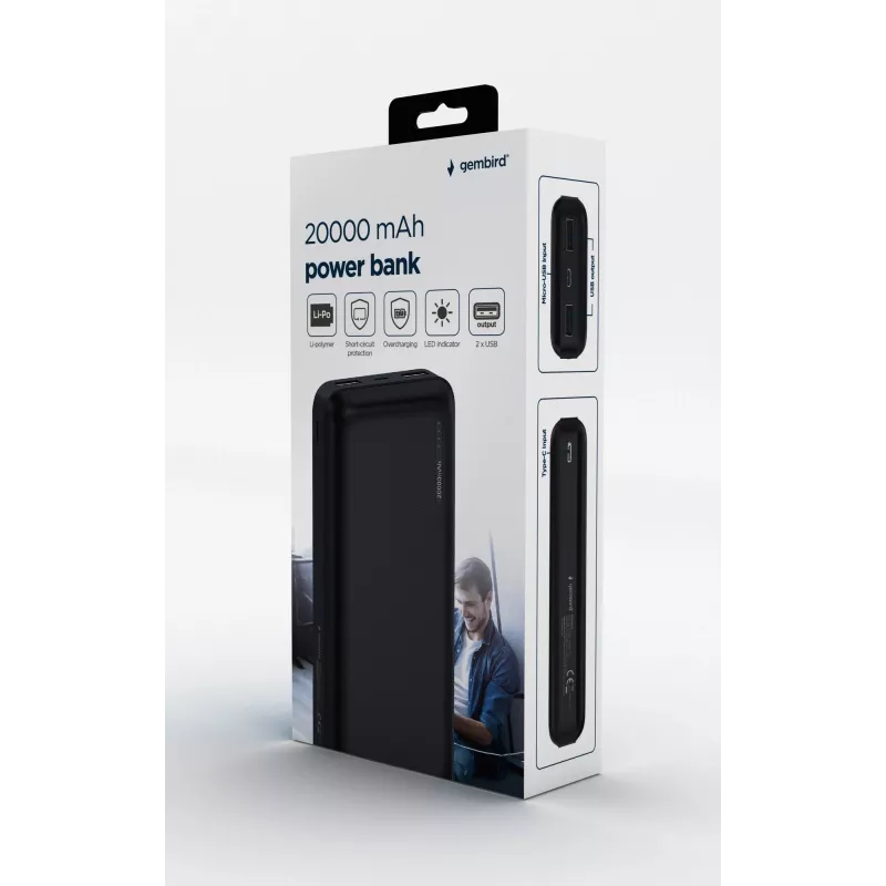 Gembird PB20-02 powerbank lithium-polymeer (LiPo) 20000 mAh zwart