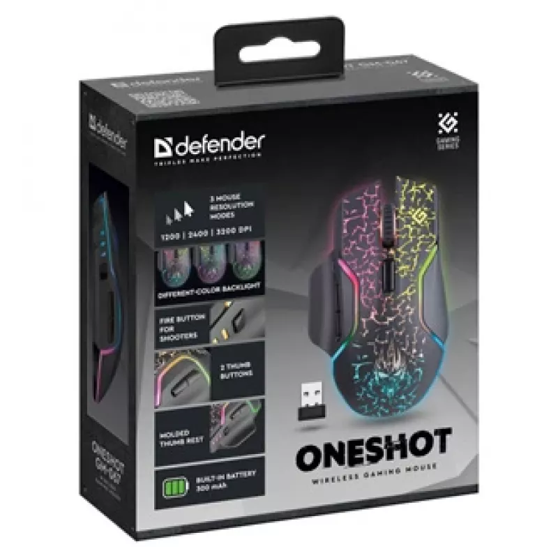 Defender Oneshot GM-067 muis gaming rechtshandig RF draadloos + USB Type