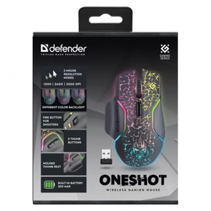 Defender Oneshot GM-067 muis gaming rechtshandig RF draadloos + USB Type