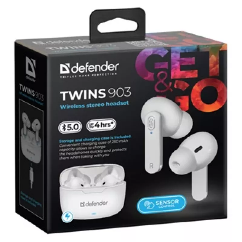 Defender TWINS 903 Bluetooth-oordopjes, wit