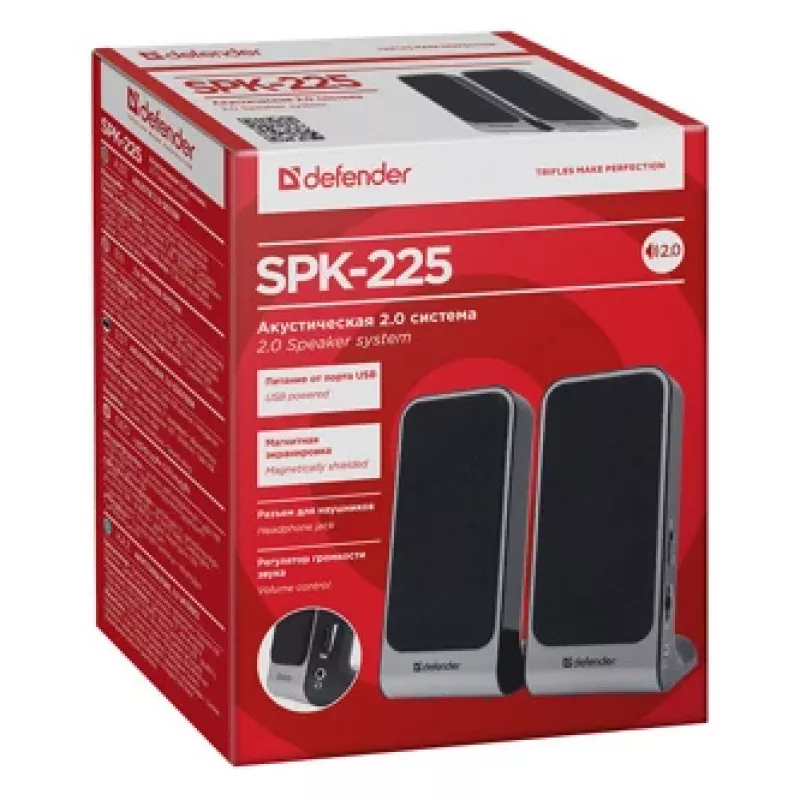 DEFENDER SPK-225 bekabelde 2.0-luidsprekers, 4 W RMS, USB/DC 5 V, 3,5 mm, zwart