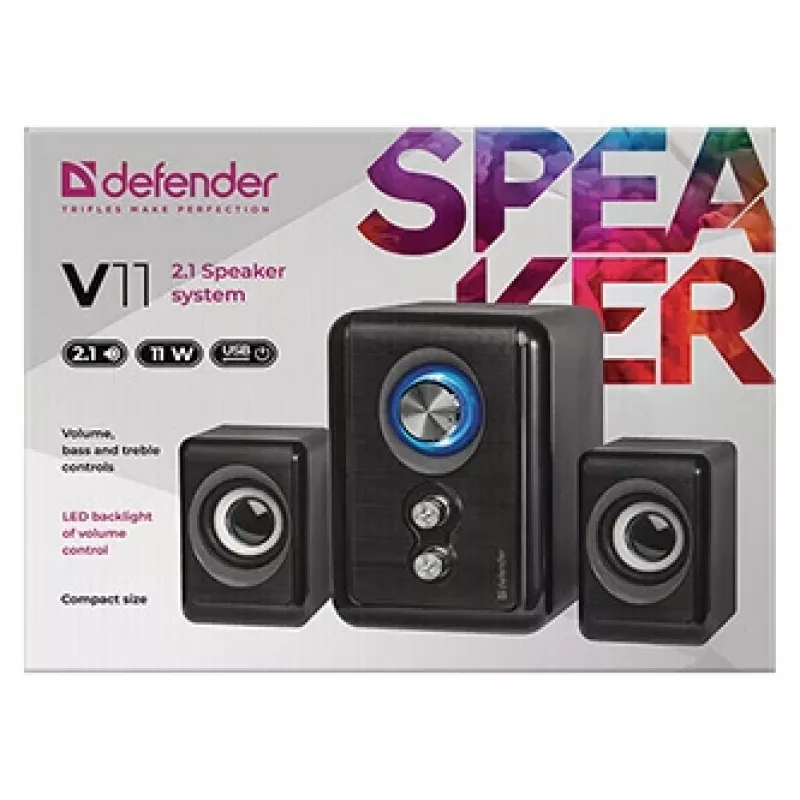 DEFENDER luidspreker V11 11 W bekabeld 2.1 desktop-satellietluidspreker, USB 5 V, zwart