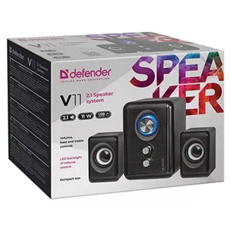 DEFENDER luidspreker V11 11 W bekabeld 2.1 desktop-satellietluidspreker, USB 5 V, zwart