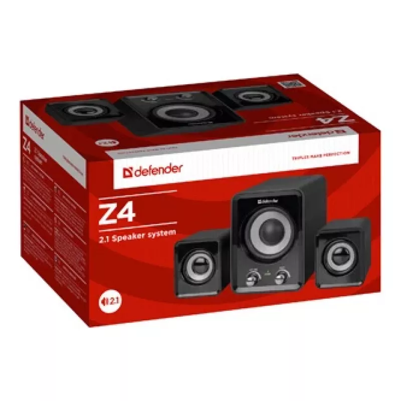 Bedrade DEFENDER Z4 2.1-luidsprekers, 11 W RMS, zwart, USB 5V-voeding, 3,5-mm-hoofdtelefoonuitgang