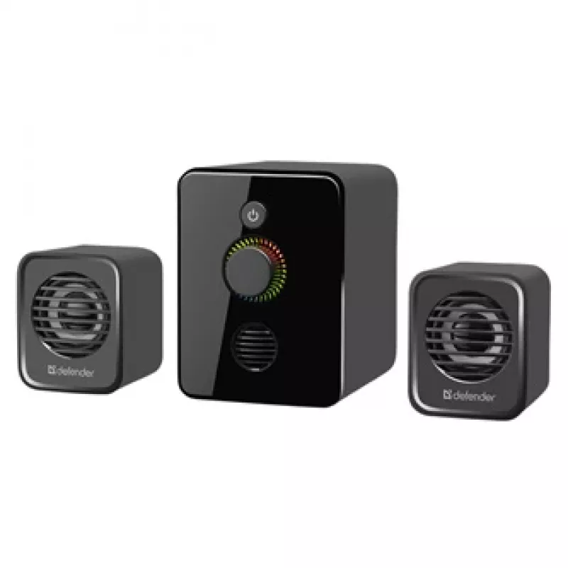 Defender V12 65212 2.1 computerluidsprekers, 11 W, 5 W subwoofer, USB-voeding, led-verlichting, zwart, 115 x 130 x 223 mm