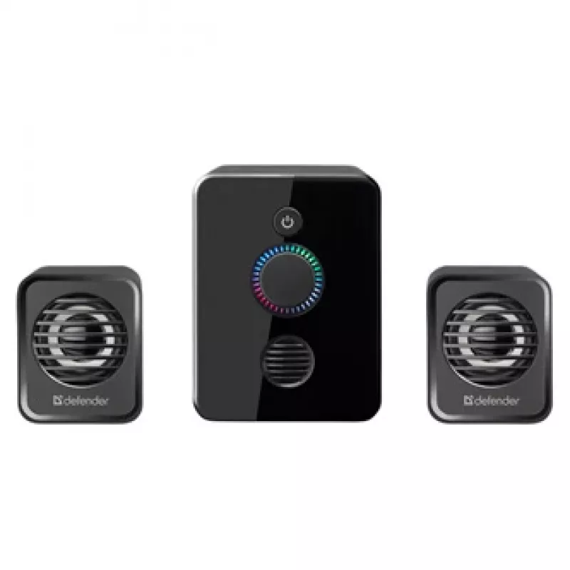 Defender V12 65212 2.1 computerluidsprekers, 11 W, 5 W subwoofer, USB-voeding, led-verlichting, zwart, 115 x 130 x 223 mm