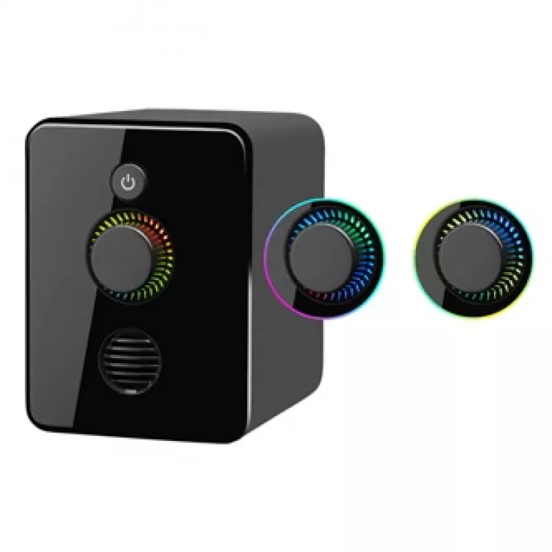 Defender V12 65212 2.1 computerluidsprekers, 11 W, 5 W subwoofer, USB-voeding, led-verlichting, zwart, 115 x 130 x 223 mm