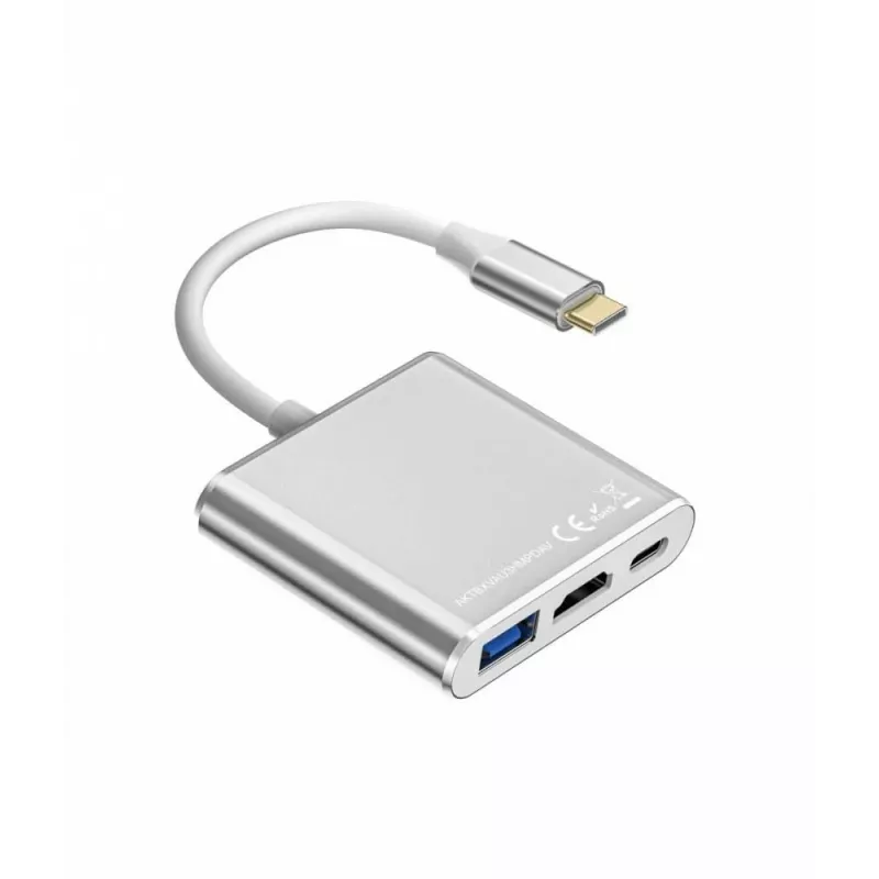 USB-C-adapter-hub TB AKTBXVAU3HMPDAV — 3-in-1: HDMI + USB-A + USB-C PD, zilver