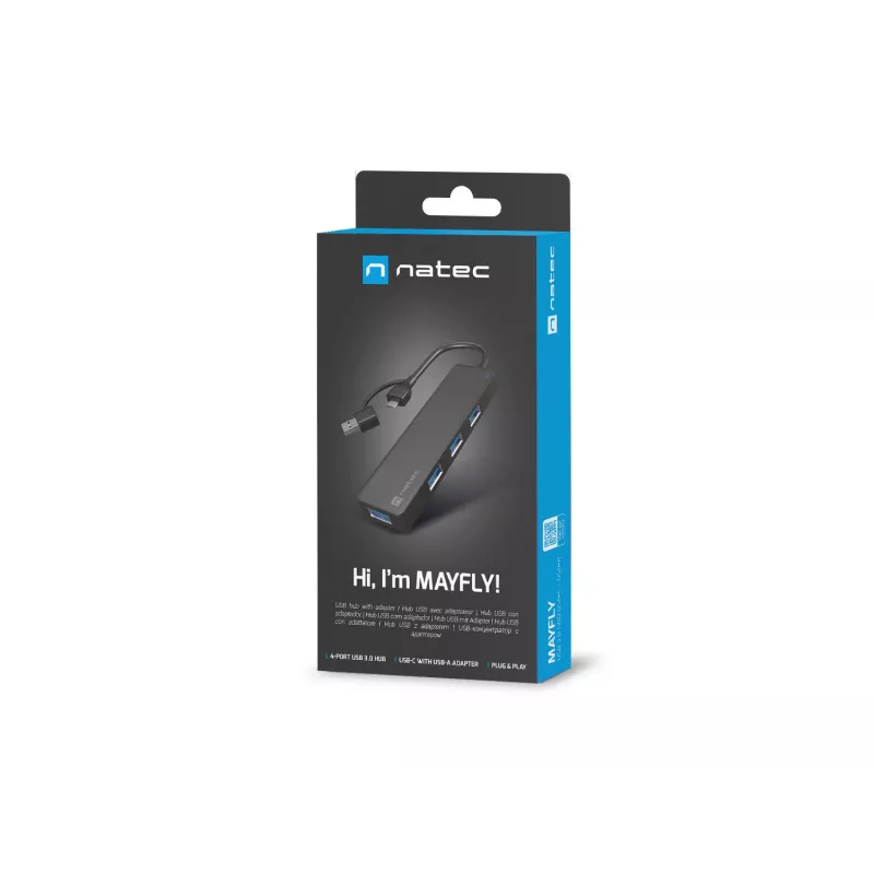 USB-hub NATEC Mayfly USB 3.2 Gen 1 Type-A Type-C 5000 Mbit/s zwart