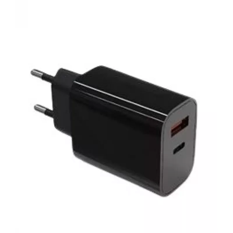 Wandlader 2x3A USB-C + USB-A Power Delivery zwart