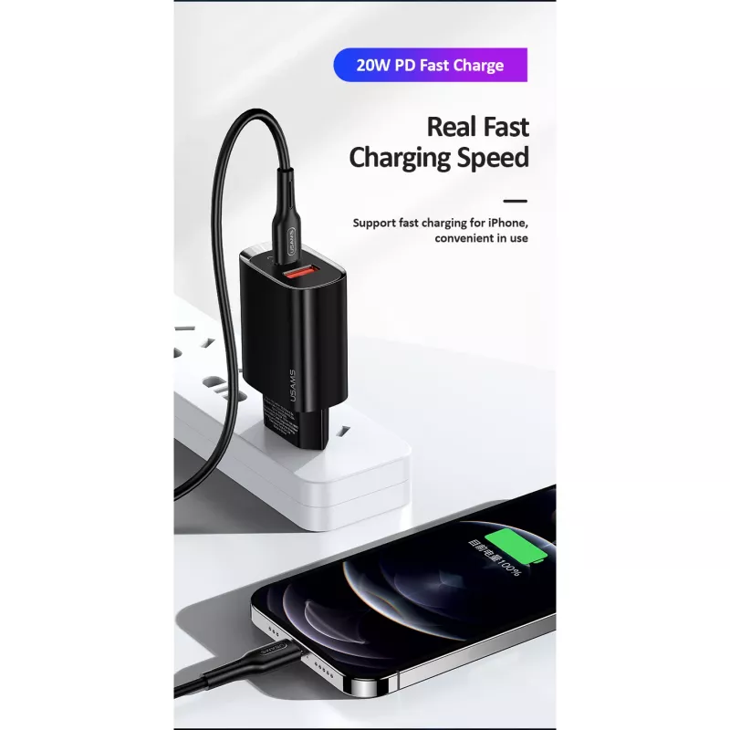 Oplader usams T35 20W PD3 USB-C naar USB snellaadadapter