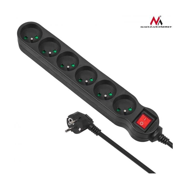Verlengsnoer Maclean MCE188 5m 6 stopcontacten binnen zwart