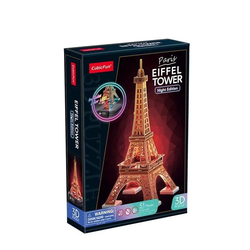 3D-puzzel Cubicfun Eiffeltoren nachteditie LED van cubicfun model 306-L534H – verlichte architectonische 3D-puzzel