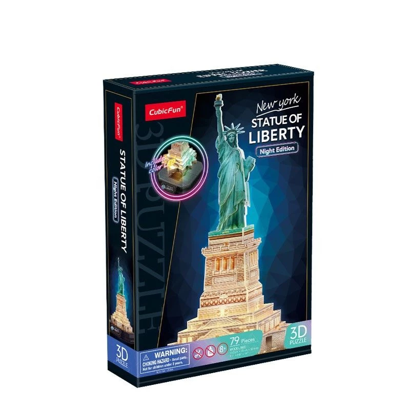 3D-puzzel CubicFun 306-L536H LED Vrijheidsbeeld nachteditie — modelbouwset met LED-verlichting
