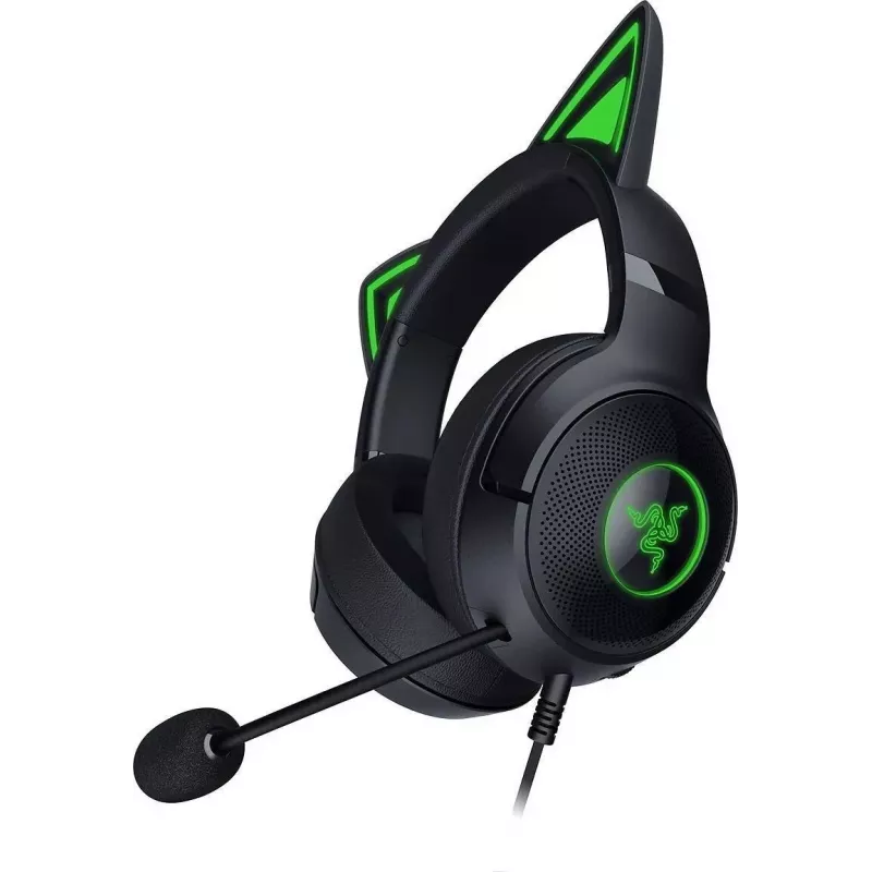 Kraken Kitty V2 - zwart, gamingheadset, kattenoren, stream-reactieve verlichting, HyperClear-cardioïdemicrofoon, 40 mm TriForce-drivers, ingebouwde microfoon in de oorschelpen, Razer Chroma RGB (oor en oorschelpen), surround sound: alleen beschikbaar onder