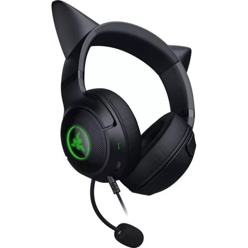 Kraken Kitty V2 - zwart, gamingheadset, kattenoren, stream-reactieve verlichting, HyperClear-cardioïdemicrofoon, 40 mm TriForce-drivers, ingebouwde microfoon in de oorschelpen, Razer Chroma RGB (oor en oorschelpen), surround sound: alleen beschikbaar onder