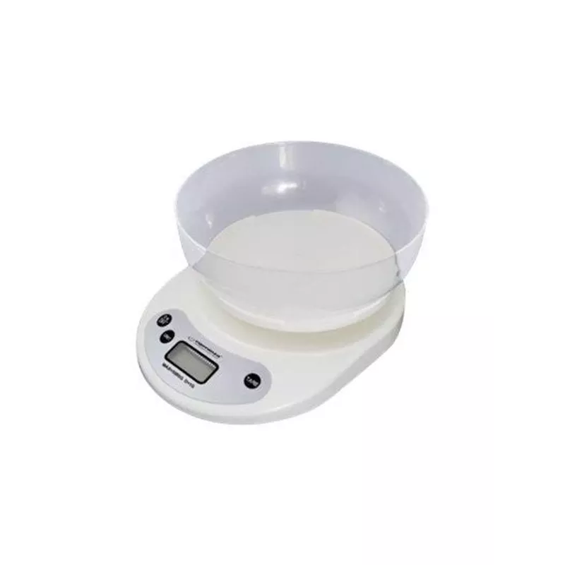 Elektronische keukenweegschaal ESPERANZA EKS007 — 5 kg capaciteit, 1 g nauwkeurigheid, wit