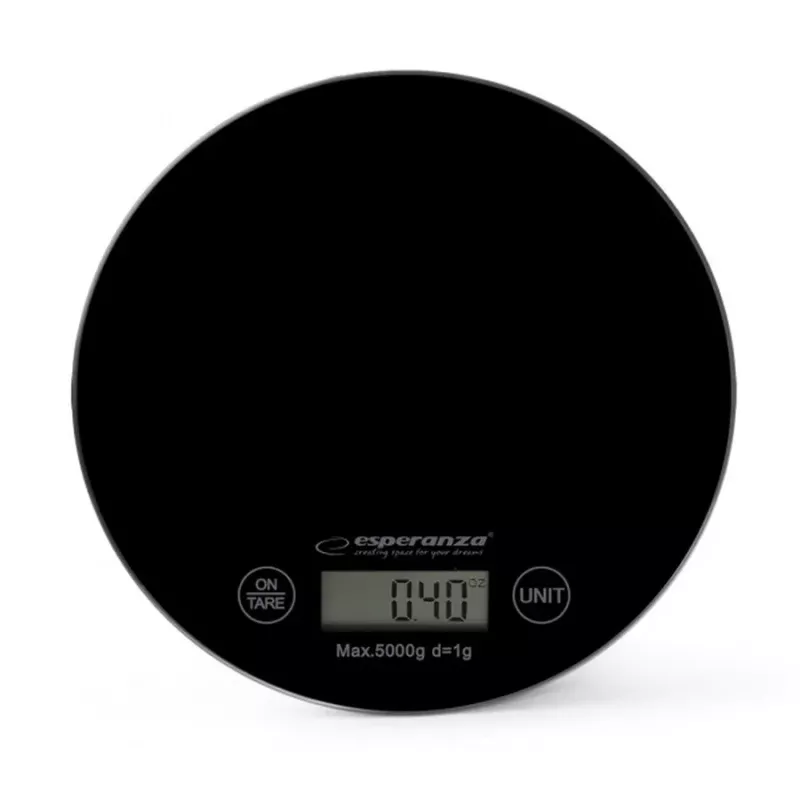Esperanza EKS003K keukenweegschaal zwart plat oppervlak rond elektronische keukenweegschaal