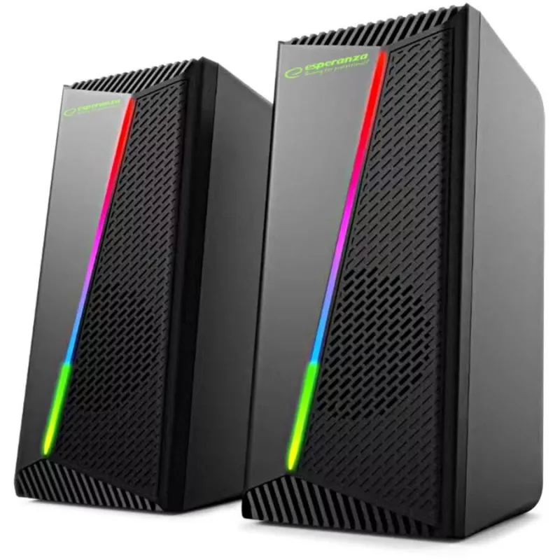 Esperanza EGS106 Rainbow Nortec 2.0-luidsprekers, 6 W (2x3 W), USB-voeding, 3,5 mm minijack, RGB-led, zwart