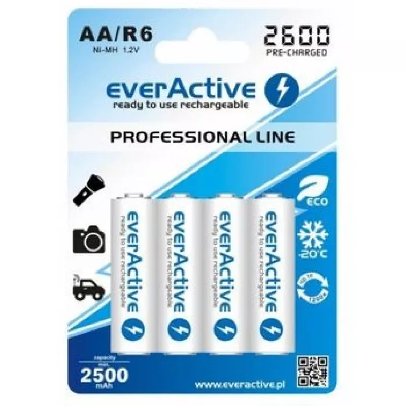 Oplaadbare batterijen R6 AA 2600mAh EverActive Professional verpakkingsinhoud 1x blister