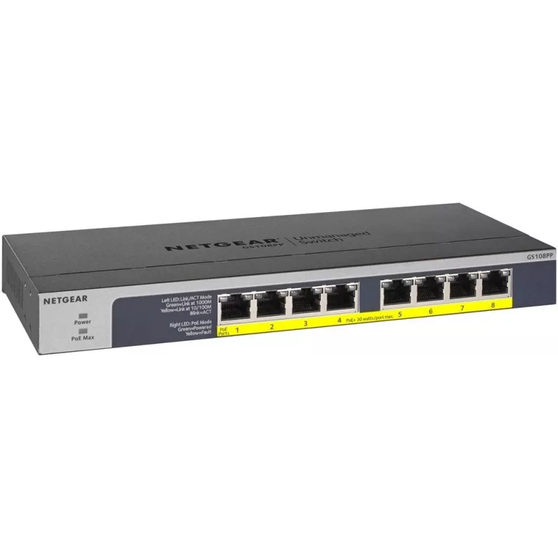 NETGEAR GS108PP unmanaged Gigabit Ethernet (10/100/1000) Power over Ethernet (PoE) zwart