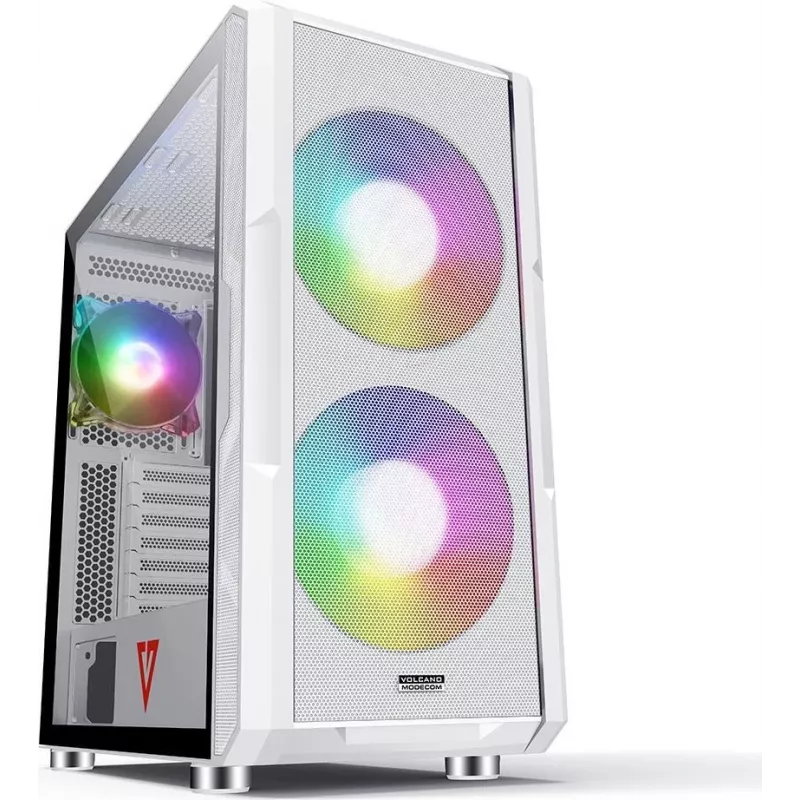 PC-behuizing MODECOM AMIRANI ARGB Midi Tower wit — ATX/ITX, 35 cm GPU, 16,5 cm CPU-koeler, 2x 200 mm ventilatoren