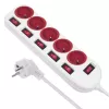 Maclean stekkerdoos, verlengsnoer 5 stopcontacten, met schakelaars, 250VAC/10A, 1.5m, MCE204 R/W