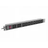 Rack-mount stroomverdeleenheid LANBERG PDU-02I1908I-0200-C20-BK — 1U, 10×C13, 16A, 2 m kabel, 19 inch