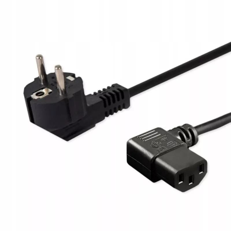 Netkabel SAVIO CL-116 — 1,8 m, zwart, haakse netstekker type C naar haakse IEC C13, 3-aderig 0,5 mm²