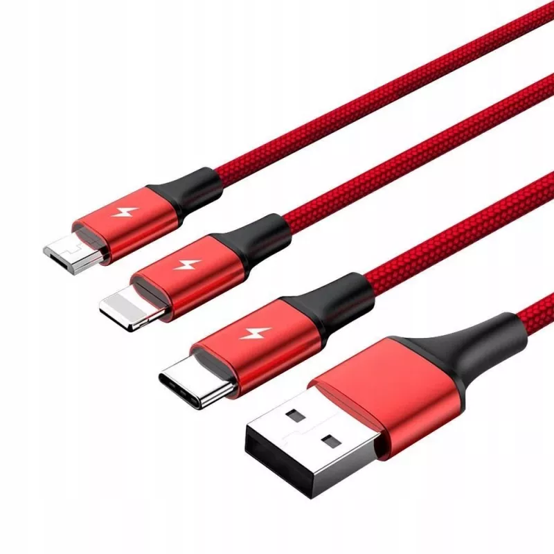 UNITEK C4049RD USB-kabel 1,2 m USB A USB C/Micro-USB B/Lightning rood