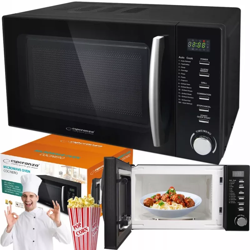 Combimagnetron ESPERANZA COCINERO 1200 W, 20 L, grill 900 W, LED-display, tafelmodel, zwart