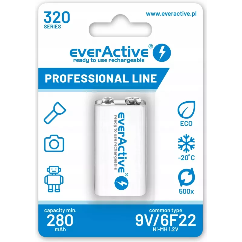 Oplaadbare batterij everActive EVHRL22-320 9V NiMH prismatisch 8,4V, 55 g, 48,5 mm
