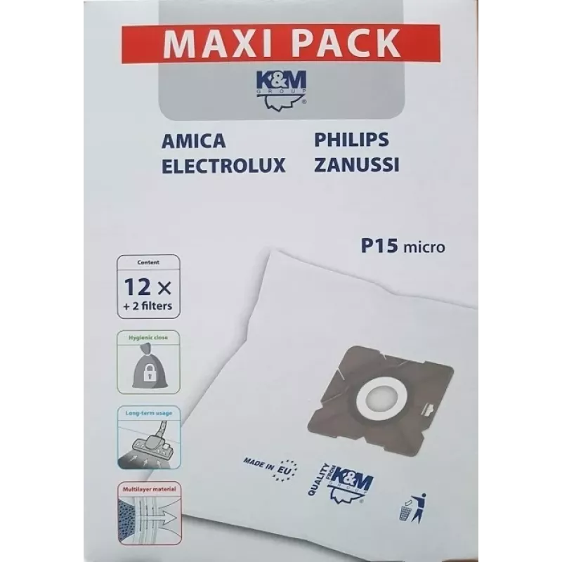 Stofzuigerzakken PHILIPS CONCEPT SENCOR ZANUSSI P15 maxi KM-P15-MX (12 stuks)