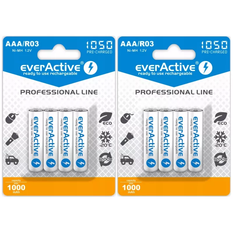 Oplaadbaar AAA-NiMH-accupack everActive EVHRL03-1050 1,2 V — 4 stuks, 1050 mAh