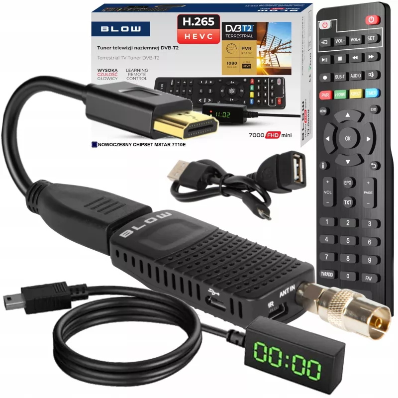 DVB-T2-tuner BLOW 7000FHD MINI H.265 – compacte terrestrische tv-receiver, HDMI, USB, S/PDIF, audio L/R, teletekst