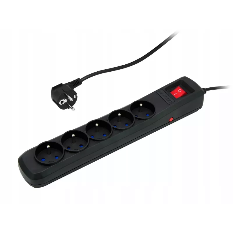 Stekkerdoos ARMAC R5 — 5 stopcontacten, overspanningsbeveiliging, 3 m kabel, zwart