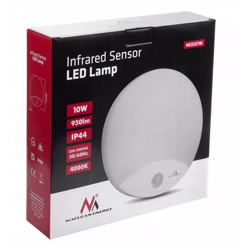 Wand-LED-lamp MACLEAN MCE357W met IR-bewegingssensor, wit, voor buiten en binnen